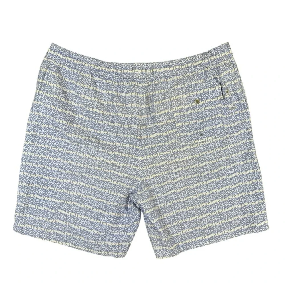 Psycho Bunny Mens 2XL Blue White Logo Print Swim Trunks Board Shorts Mesh Lined